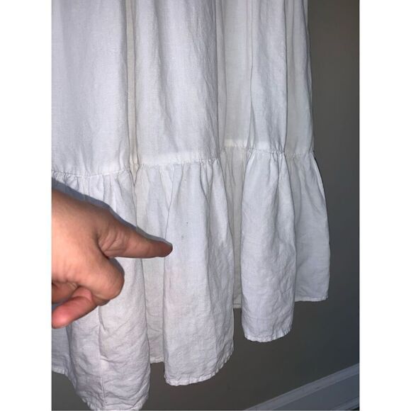 Madewell White Linen-Blend Flutter-Sleeve Tiered Mini Dress - Picture 10 of 14